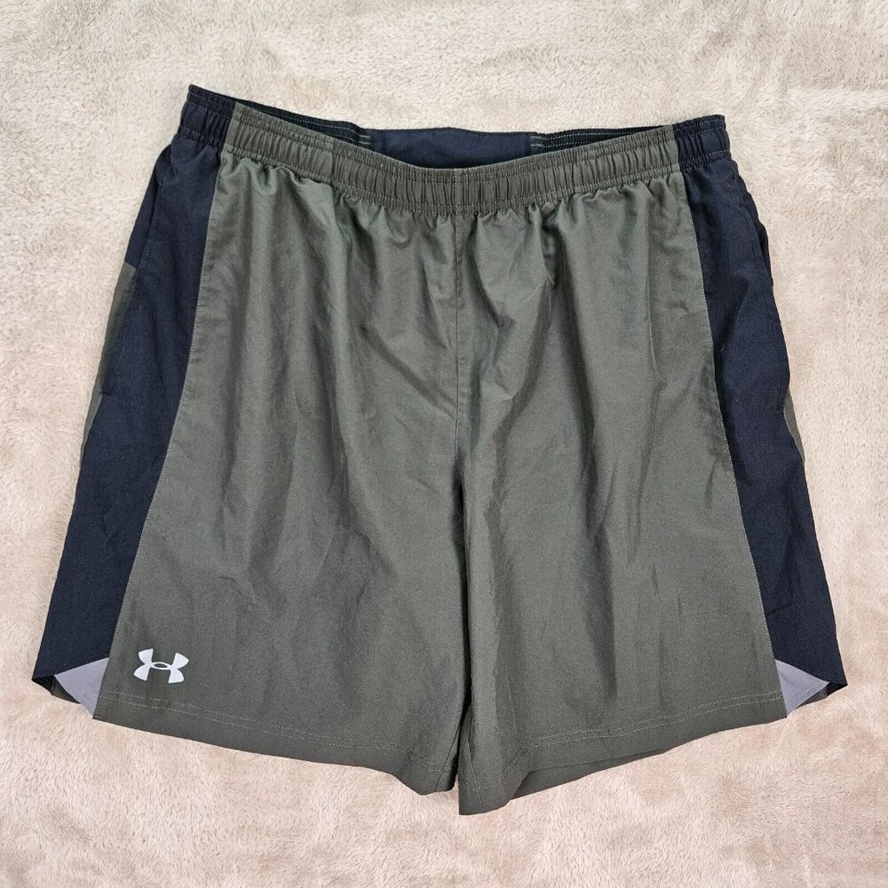 Under Armour heatgear Shorts Loose Fit Green Black Back Zipped Pocket Mens Sz XL